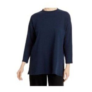 Eileen Fisher Crew Neck Boxy Tunic Tee in Blue Small NWT